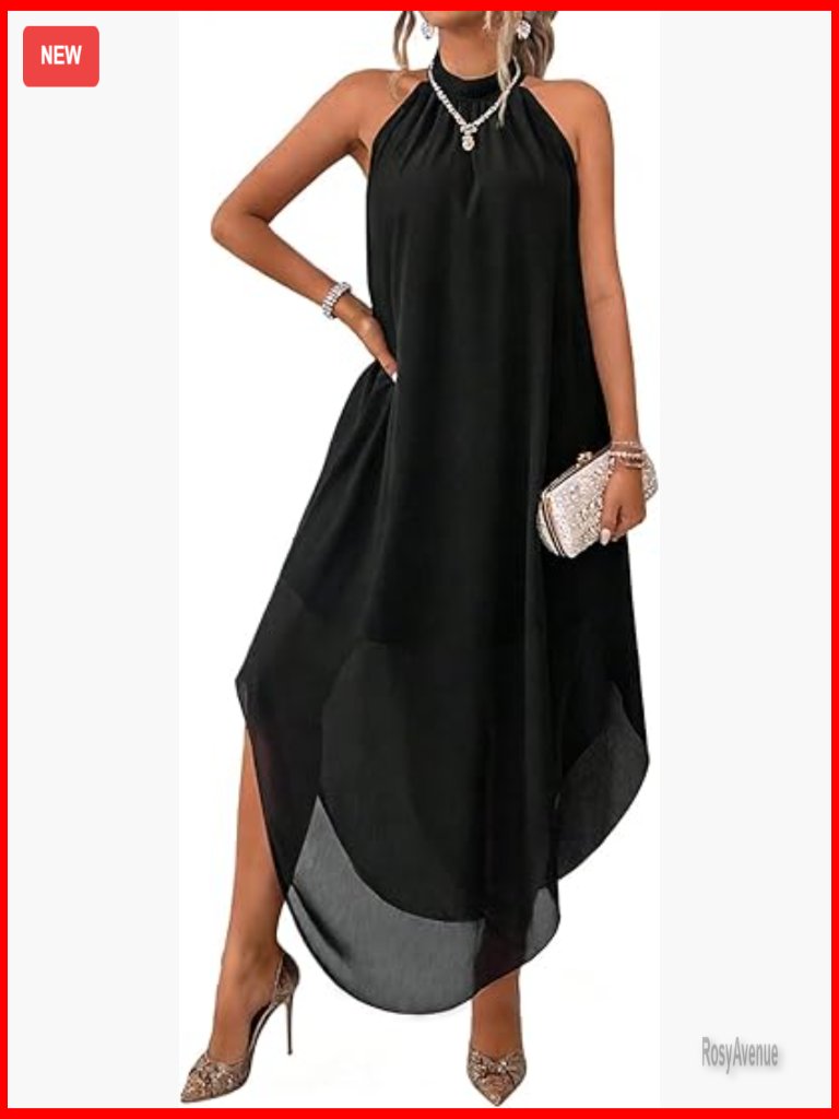 Sleeveless Halter Neck Chiffon Maxi Dress Midi Loose Flowy Formal Cocktail